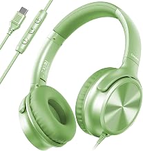Cowyawn USB C Headphones Wired, Over Ear USB C Wired Headphones with Microphone, Volume Control, HD Stereo Sound, Foldable USB Type C Headphone for Adult/Teens/Laptop/Computer/iPhone 15/16/17, Green