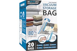 Cozy Essential Vacuum Storage Bags, 80% Compression Vacuum Seal Space Saver Plastic Packaging Bags for Clothes, Blankets, Pillow, Bedding, Comforters, Sealer Clothing Storage,20 Combo