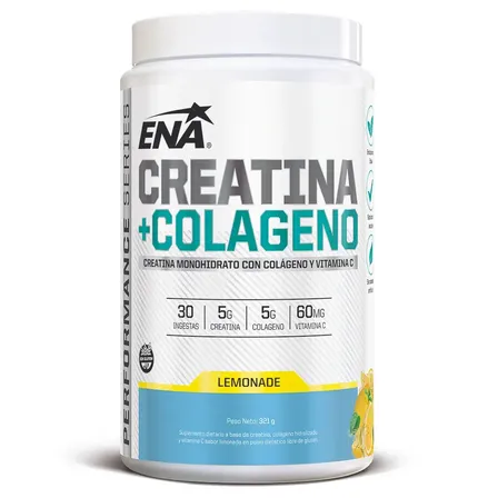 Creatina Con Col&aacute;geno ENA Sport 321g Monohidrato + Vitamina C Sabor Lemonade Sin Gluten
