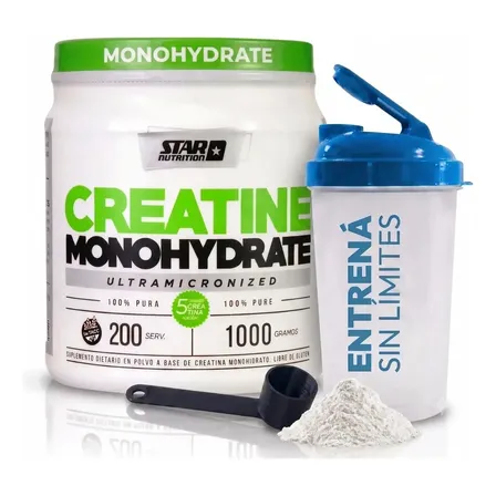 Creatina Monohidratada Star Nutrition 1 Kg Sin Sabor + Vaso Shaker