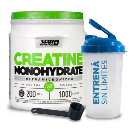 Creatina Monohidratada Star Nutrition 1kg Sin Sabor + Shaker