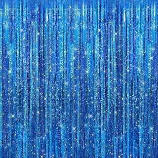 Crosize 2 Pack Laser Royal Blue Party Streamers Backdrop, 3.3 x 9.9 ft | Tinsel Foil Fringe Curtain, Birthday Decorations, Party Decor, Door Streamers, Glitter Photo Backdrop