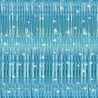 Crosize 4 Pack 3.3 x 9.9 ft Laser Blue Foil Fringe Curtains Party Decorations,Tinsel Curtain Backdrop for Parties, Door Streamers, Glitter Streamer Backdrop for Birthday Decoration