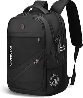 CROSSGEAR 17.3 inch Laptop Backpack for Men Women with Anti-Theft Lock, 30L Travel Backpack with Dual USB Port, Water-Resistant Business Computer Backpack for Men Work College,Black
