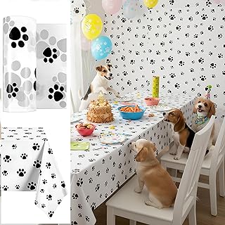 Ctosree 78.7 in x 100 ft Puppy Paw Print Tablecloth Roll Plastic Disposable Puppy Dog Table Cover Dog Themed Birthday Party Decorations for Pet Party Supplies (Paw Print)