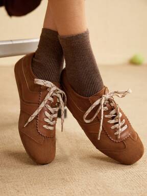 CUCCOO EASI Brown Suede Flat Women's Casual Athletic Sneakers Shoes For Women Sneakers Spring Shoes Easter Trainers Back To School  #StreetChic