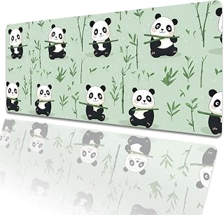 Cute Baby Pandas Gaming Mouse Pad 31.5x11.8in,Cartoon Large Extended Desk Mat with Non-Slip Rubber Base,Green Big Mousepad for Laptop Computer PC,for Gamer Office Home Decor,Deskmat Gifts