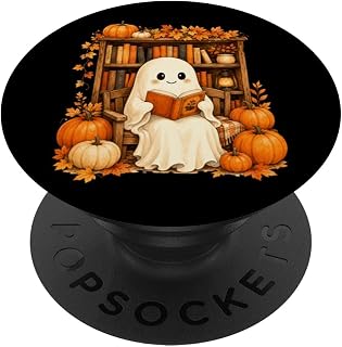 Cute Ghost Reading Book Pumpkin Fall Autumn Watercolor Art PopSockets Adhesive PopGrip