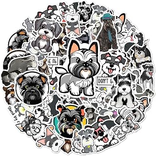 Cute Schnauzer and Yorkie Dog Stickers Pack 50Pcs Vinyl Waterproof Decals for Laptop Water Bottle Scrapbook Journal Luggage Phone Case Aesthetic Lover Gift Teens