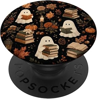 Cute Spooky Ghost Reading Books Halloween Librarian Bookish PopSockets Adhesive PopGrip