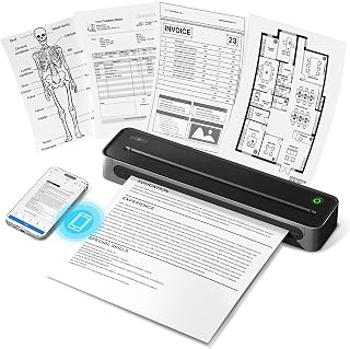 D90E Inkless Portable Thermal Printer for Travel &ndash; 8.5" x 11", Black | Wireless Bluetooth Small Compact Mobile Printer for Travel/Office/School/Home, Compatible with iPhone, Tablet & Laptop