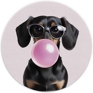 Dachshund Mouse Pad 7.9x7.9 Inch, Dachshund Lover Gifts, Trendy Pink Bubble Gum Weiner Sausage Dog Mousepad for Computers Laptop Home Office Dorm Desk Accessories, Doxie Gifts