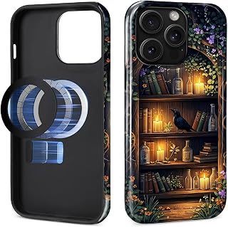 DAIZAG Case for iPhone 14 Pro Max,[Compatible with MagSafe],Magnetic Phone Glossy Cover,Hybrid Heavy 2 in 1 Full Body Rugged Shockproof-Witchy Dark Academia Bookshelf