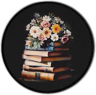 Dark Academia Moody Floral Book Mouse Pad with Stitched Edge Non-Slip, Book Lover Gifts, Vintage Bookish Mouse Mat for Computer Laptop Home Office Desk Accessories 8.6x8.6 in