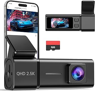 Dash Cam 2.5K Front Dash Camera for Cars with App, WiFi Mini Dashcam Built-in IPS Screen, Night Vision, G-Sensor, Smart Voice, Loop Recording, 24H Parking Mode, 32G SD Card Included, Support 256GB Max