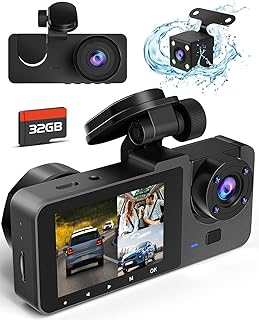 Dash Cam Front and Rear, 4K Dash Camera for Cars, Triple Car Camera with IR Night Vision,170&deg; Wide Angle,WDR, HDR, 24H Parking& Loop Recording,G-Sensor,32GB Card Included