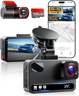 Dash Cam Front and Rear, 4K+4K Car Dash Camera, Free 128GB Card,5.8GHz WiFi