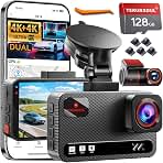 Dash Cam Front and Rear, 4K+4K Dash Camera for Cars, Free 128GB Card, WiFi Up to 19MB/s, Starlight Night Vision, G-Sensor, 24H Parking Mode, 2.99" Full-Laminated Screen, Cable Clip