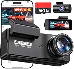 Dash Cam Front and Rear for Cars, 4K+4K Dual Camera with 64GB Card