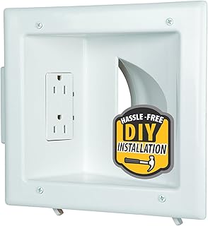 DATA COMM Electronic 45-0031-WH Recessed Low Voltage Media Wall Plate w/ Built-In Duplex Receptacle Outlet, Cable Management - Elevate Your Home Entertainment w/ Stylish White Panel