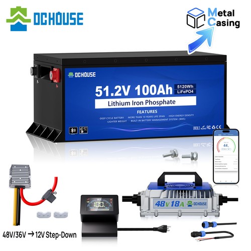 DC HOUSE 48V 100AH Golf Cart Lithium LiFePO4 Battery with 18A  Charger Bluetooth