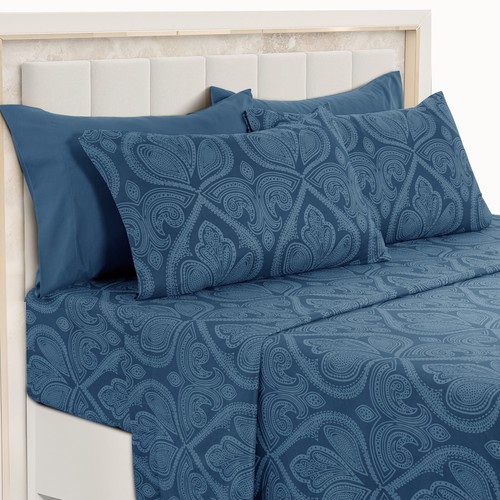 Deep Pocket 6 Piece Bed Sheet Set 1800 Series Microfiber Comfort Paisley Sheets