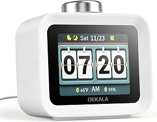 Dekala AuraDot Cute Aalarm Clock Temperature Humidity Monitor, White Noise Sound Machine for Sleep 30 Non-Loop Soothing Sounds, Animationed Sleep Screen, 7-Day Programmable 4 Alarm Clock