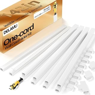Delamu Cord Hider, 142in Cord Covers for Wires on Wall, One-Cord Cable Hider, Self-Adhesive Wire Hiders Wire Covers for TV Cords on Wall, Paintable Baby Monitor Proof Cord Hider, W0.59 H0.4in, White