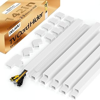 Delamu TV Cord Hider Wall, 142in Cable Hider, Cord Covers for 2-3 Wires on Wall, Paintable Wire Hiders Wire Covers for TV Cords on Wall, TV Cord Hider for Wall Mounted TV, 0.95in W x 0.55in H, White