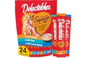 Delectables Squeeze Up Variety Pack, Creamy Squeezable Puree, Lickable Wet Cat Treats, Grain Free, No Added Fillers, No By-Products, No Added Preservatives, 0.5 Ounces Tube, 24 Tubes Total
