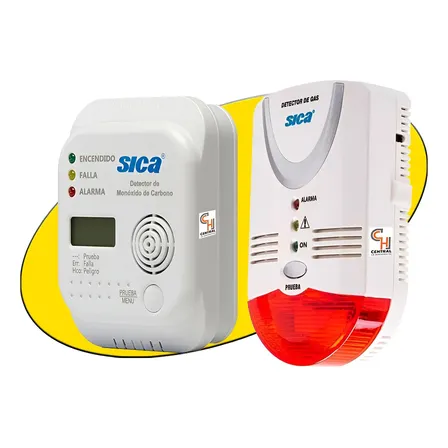 Detector Gas Alarma + Detector Monoxido De Carbono Co Sica Blanco