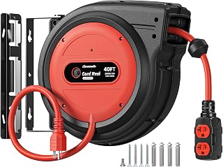 DEWENWILS 20 Amp Extension Cord Reel 40FT, ETL Listed, Red