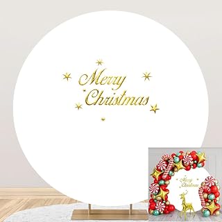 Diameter 6ft Merry Christmas Round Backdrop Cover Solid White Color Winter Holiday Circle Photography Backgrounds for Kids Birthday Party Decor Baby Shower Photo Studio Props