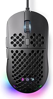 DIERYA M1SE Wired Gaming Mouse with Honeycomb Shell, 12800DPI Optical Sensor, 6 Programmable Macros, Software Support for Custom Key Config, and RGB Settings for Windows 7/8/10/XP, Vista, Linux-Black