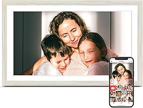 Digital Picture Frame, 15.6 Inch Frameo Digital Frame WiFi Large Display | 1920*1080 IPS FHD Touchscreen, 32GB, Wall-Mountable, Share Picture Video, Electronic Photo Frame, Mom Gifts, White Woodgrain