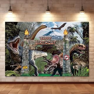 Dinosaur Birthday Backdrop Dino Photo Banner 72.8X 47.24 Inch Dinosaur Photography Background Happy Birthday Background for Dino Theme Birthday Party Photo Prop Decor