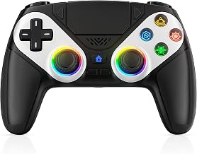 Dinosoo RGB Wireless Controller for PS5/PC/Mobile &ndash; Bluetooth Gamepad with Turbo, Macro, Dual Vibration, 6-Axis Gyro, 3.5mm Audio Jack, Built-in Speaker, 1000mAh Battery (Black)