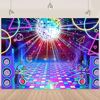Disco Backdrop Retro 70s 80s 90s Disco Ball Stage Background 7x5ft Polyester Night Club Neon Music Dance Party Decoration Banner Disco Theme Birthday Party Prom Portrait Photo Props
