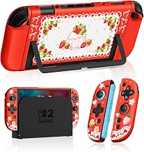 Dockable Case for Nintendo Switch 2 - Cute Kawaii Cartoon Design Soft TPU Grip Cover for Joy-Con Red Strawberry PC for Switch 2 Protective Case 2025 for Girls Boys Teens