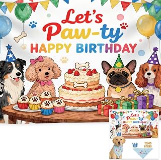 Dog Birthday Party Supplies 72X43Inch Let's Pawty Birthday Party Banner