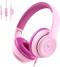 DOQAUS Kids Headphones Wired for School, 74/85/94dB Volume Limited, Pink | Headphones for Kids with Clear Stereo Audio, IN-Line Mic,Sharing Port, Foldable, Comfortable for Classroom Tablet Travel,Pink