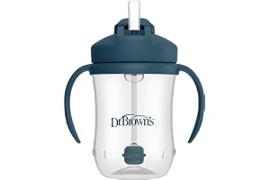 Dr. Brown's Milestones Baby's First Straw Cup, Training Cup with Weighted Straw, 9 oz/270 mL, BPA-free, 6m+, Dark Blue, 1-Pack