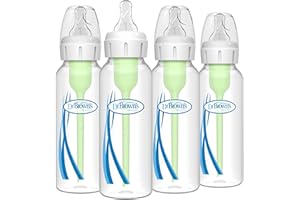 Dr. Brown's Natural Flow Anti-Colic Options+ Narrow Baby Bottle, 4 oz/120 mL, with Level 1 Slow Flow Nipple, 0m+, 4 Pack