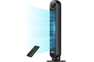 DREO Tower Fan for Bedroom, 2026 Upgraded DC Motor, 28ft/s High Velocity, 20dB Ultra Quiet Standing Fan, 8 Speeds 4 Modes, 90&deg; Oscillating Bladeless Fan for Indoors, Floor Fans with Remote, Black