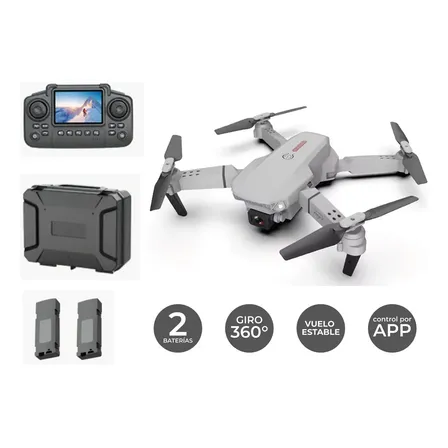 Drone Carrello E88 Pro Plegable con C&aacute;mara 480p y Control Remoto con Pantalla, Gris