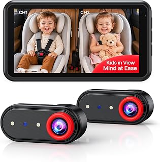 Dual Baby Car Camera, 5.2" Split Screen with 2 Cameras