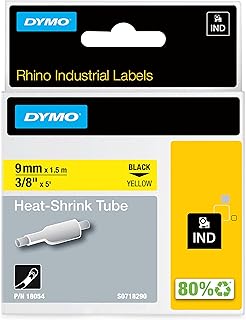 DYMO Industrial Heat Shrink Tubes for DYMO Industrial RhinoPro Label Makers, Black on Yellow, 3/8", (18054)