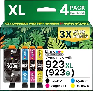 E-Z Ink 923xl 923e Ink cartridges for Printers Replacement for 923 E Ink cartridges Combo Pack for officejet pro 8125e 8135e 81030e 8138e 8139e 8122e Printers(4 Pack 923 XL Ink with Chip)