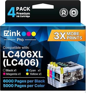 E-Z Ink Pro LC406XL LC406 Ink Cartridges for Brother Printer 4 Pack | Compatible for LC 406XL LC406 XL for MFC-J4335DW MFC-J5855DW MFC-J6555DW MFC-J4535DW MFC-J6955DW MFC-J4345DW MFC-J5955DW