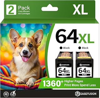 EaseFusion 64XL Black Ink Cartridge Remanufactured Replacement for HP 64XL Black Ink Cartridge HP64 HP64XL Compatible with HP Envy Photo 7800 7855 7858 7100 7155 6200 6255 Tango X Series Printers